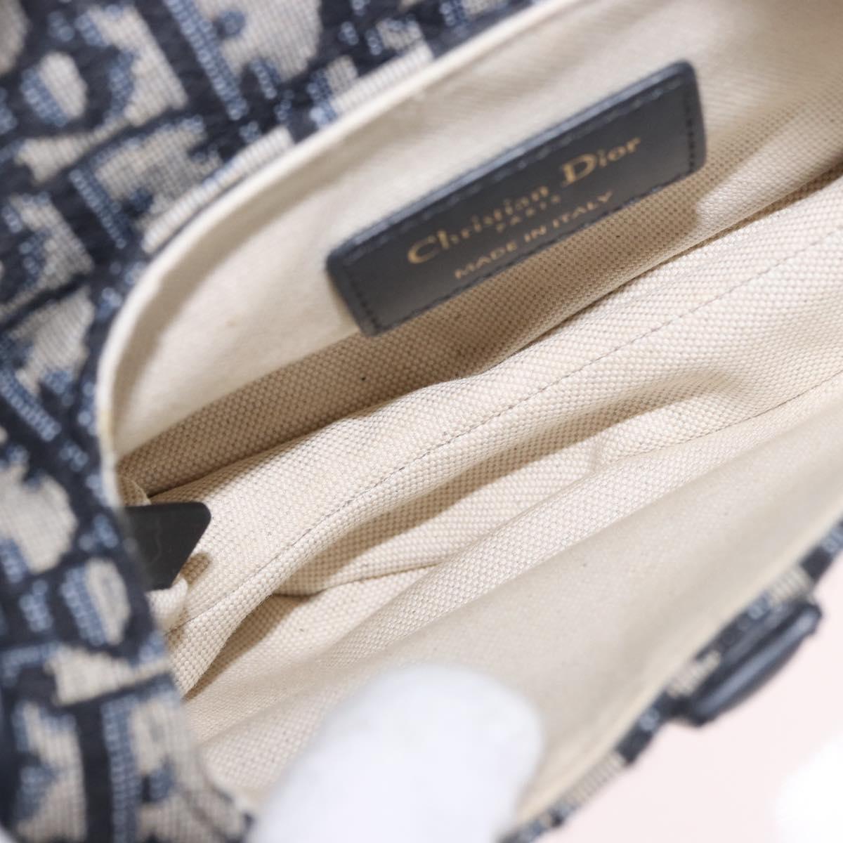 Christian Dior Trotter Canvas Saddle Shoulder Bag Navy Gold Auth 184816SAM