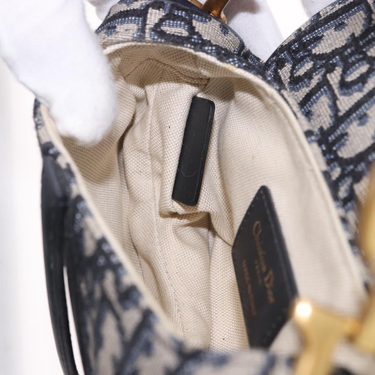 Christian Dior Trotter Canvas Saddle Shoulder Bag Navy Gold Auth 184816SAM