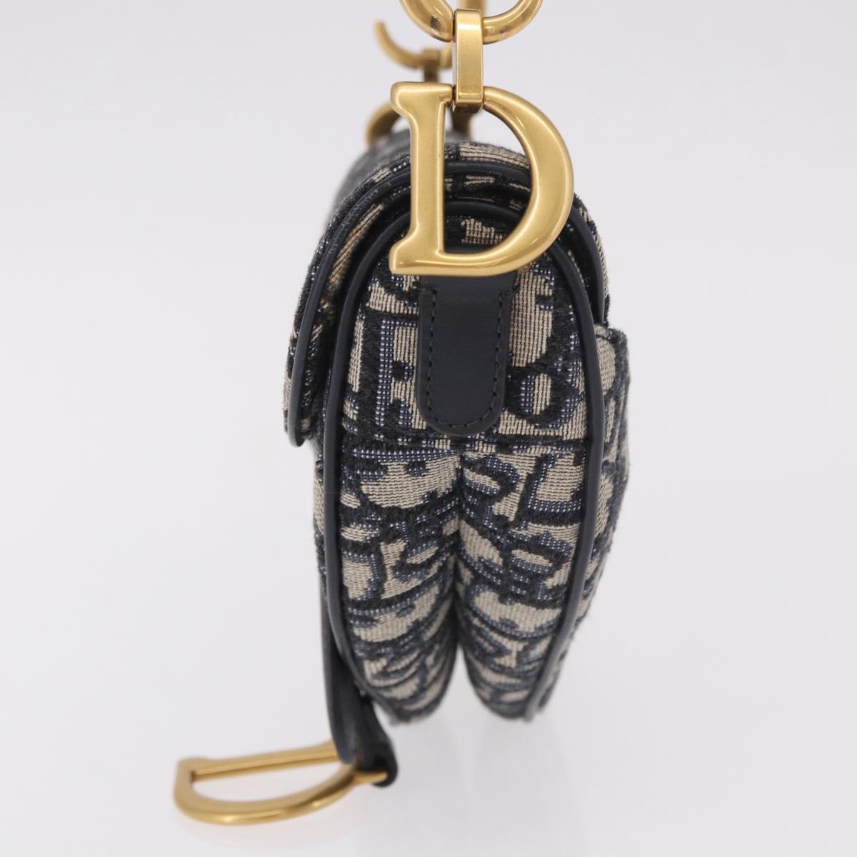 Christian Dior Trotter Canvas Saddle Shoulder Bag Navy Gold Auth 184816SAM