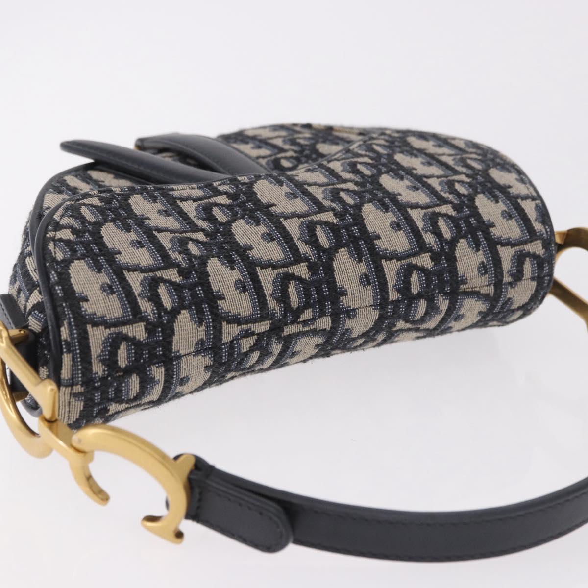 Christian Dior Trotter Canvas Saddle Shoulder Bag Navy Gold Auth 184816SAM