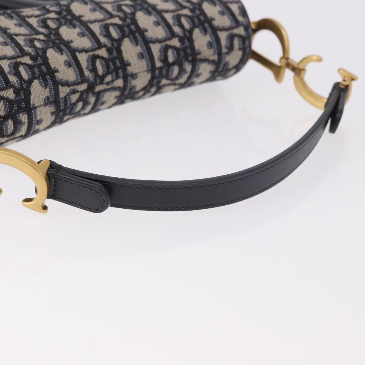 Christian Dior Trotter Canvas Saddle Shoulder Bag Navy Gold Auth 184816SAM