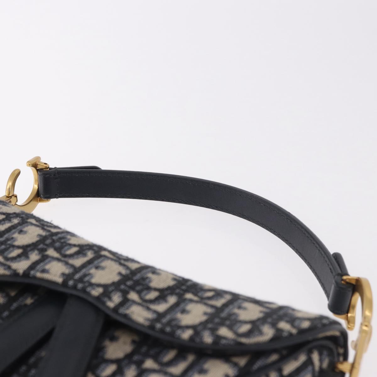 Christian Dior Trotter Canvas Saddle Shoulder Bag Navy Gold Auth 184816SAM