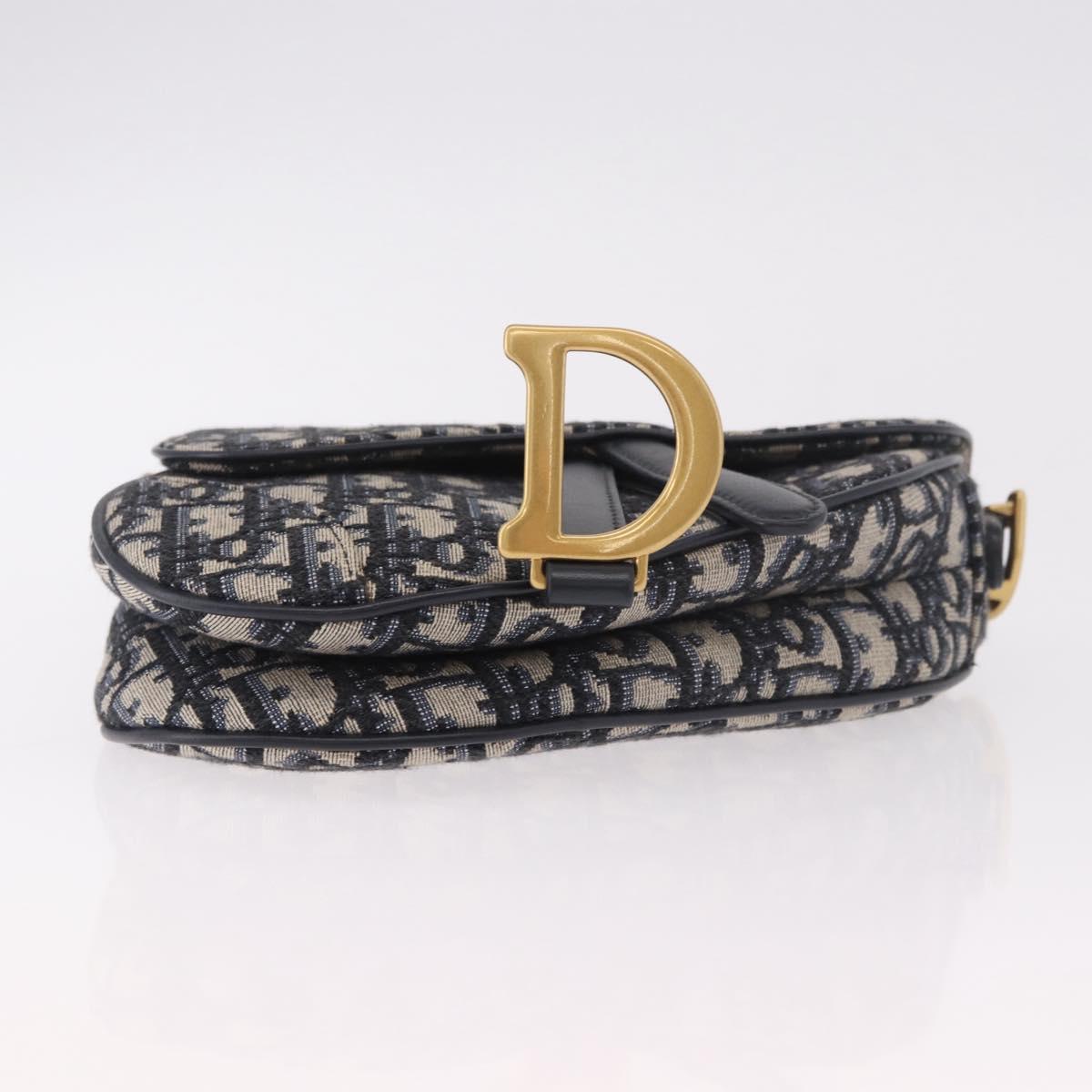 Christian Dior Trotter Canvas Saddle Shoulder Bag Navy Gold Auth 184816SAM