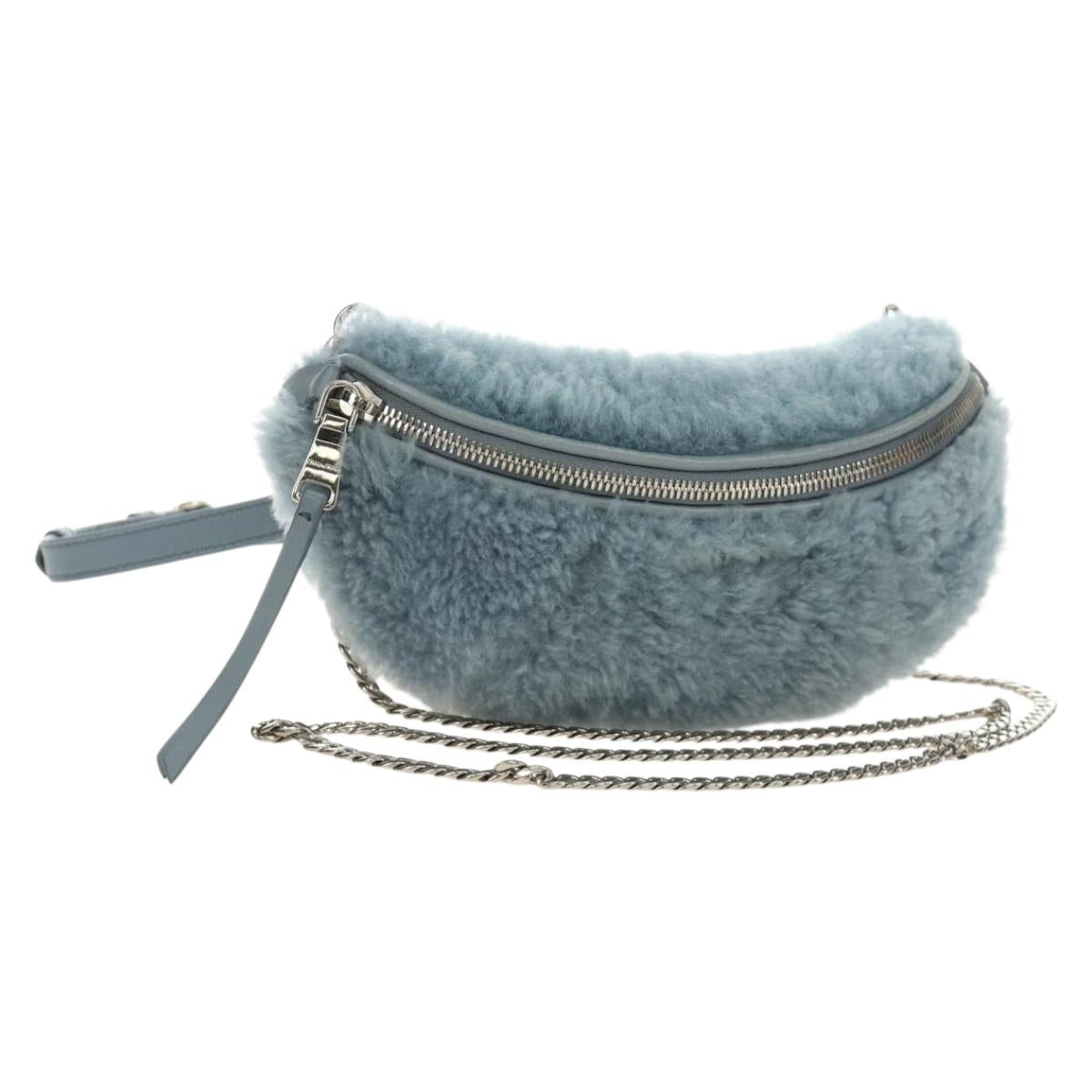 Miu Miu Chain Shoulder Bag fur Blue Silver Auth 184817M