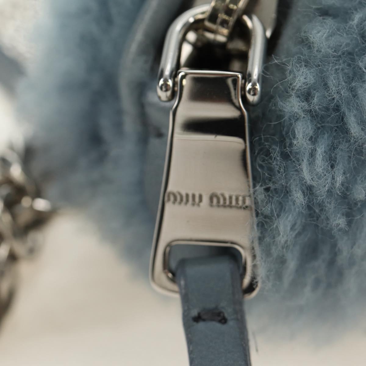 Miu Miu Chain Shoulder Bag fur Blue Silver Auth 184817M