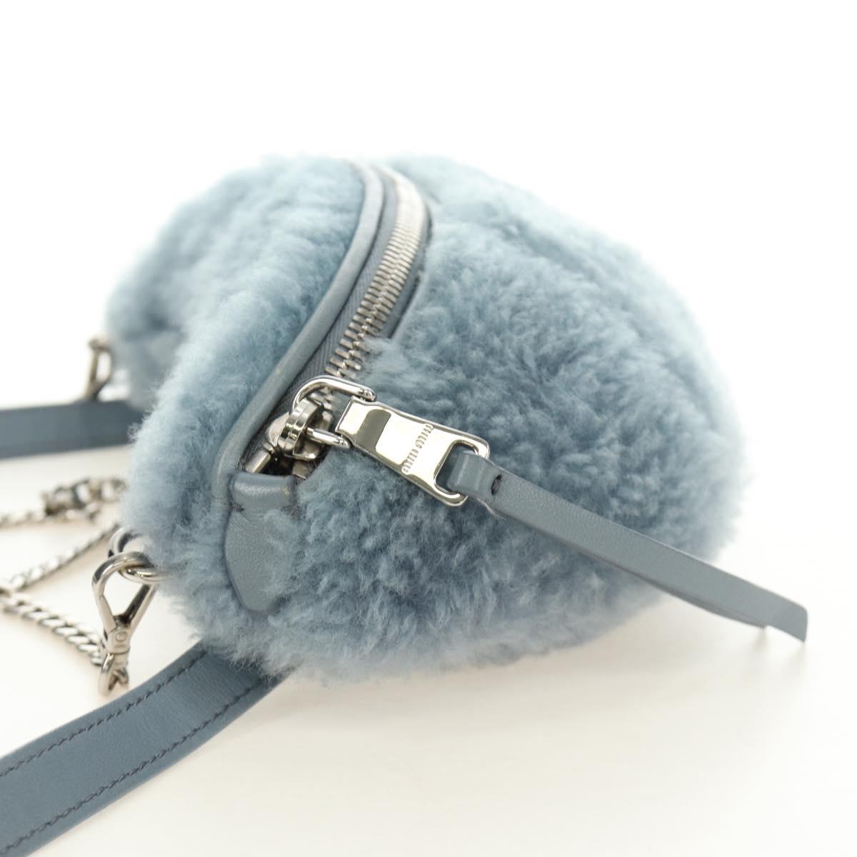 Miu Miu Chain Shoulder Bag fur Blue Silver Auth 184817M