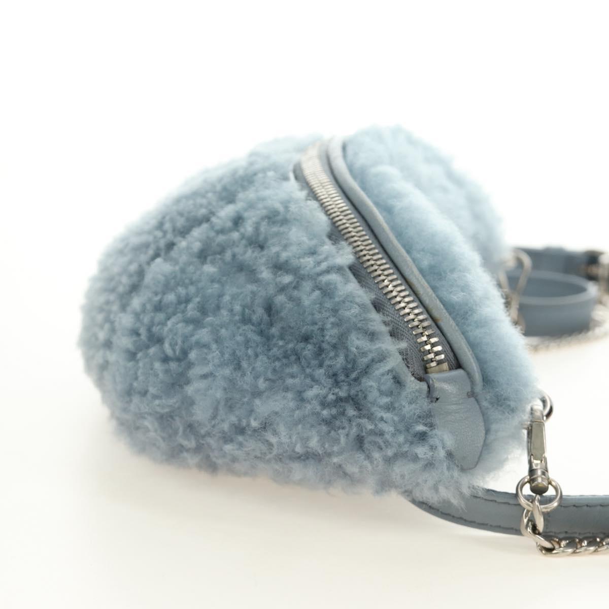 Miu Miu Chain Shoulder Bag fur Blue Silver Auth 184817M