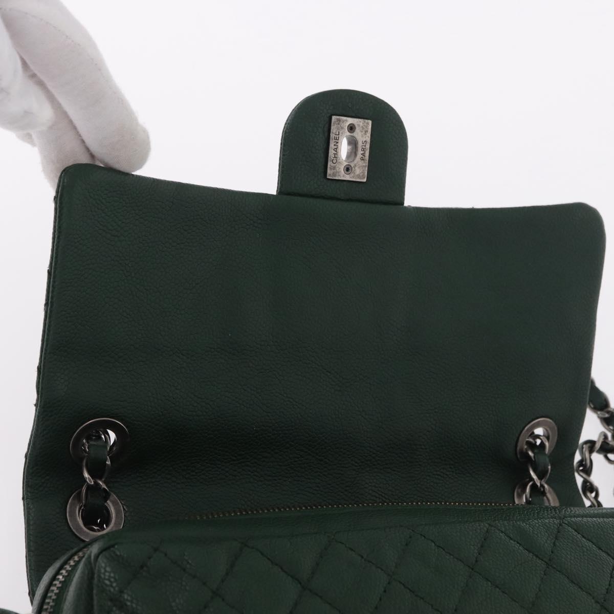 CHANEL Chain Matelasse 25 Shoulder Bag Caviar Skin Green CC Auth 184818SAV