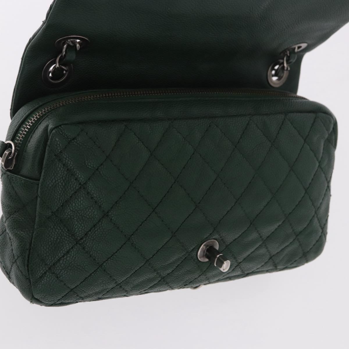 CHANEL Chain Matelasse 25 Shoulder Bag Caviar Skin Green CC Auth 184818SAV