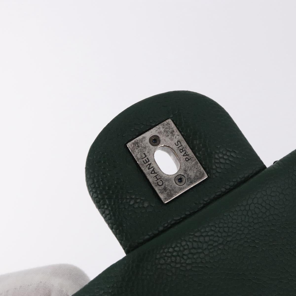 CHANEL Chain Matelasse 25 Shoulder Bag Caviar Skin Green CC Auth 184818SAV