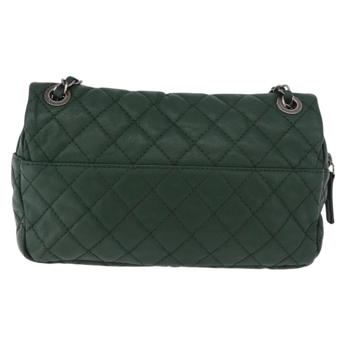 CHANEL Chain Matelasse 25 Shoulder Bag Caviar Skin Green CC Auth 184818SAV