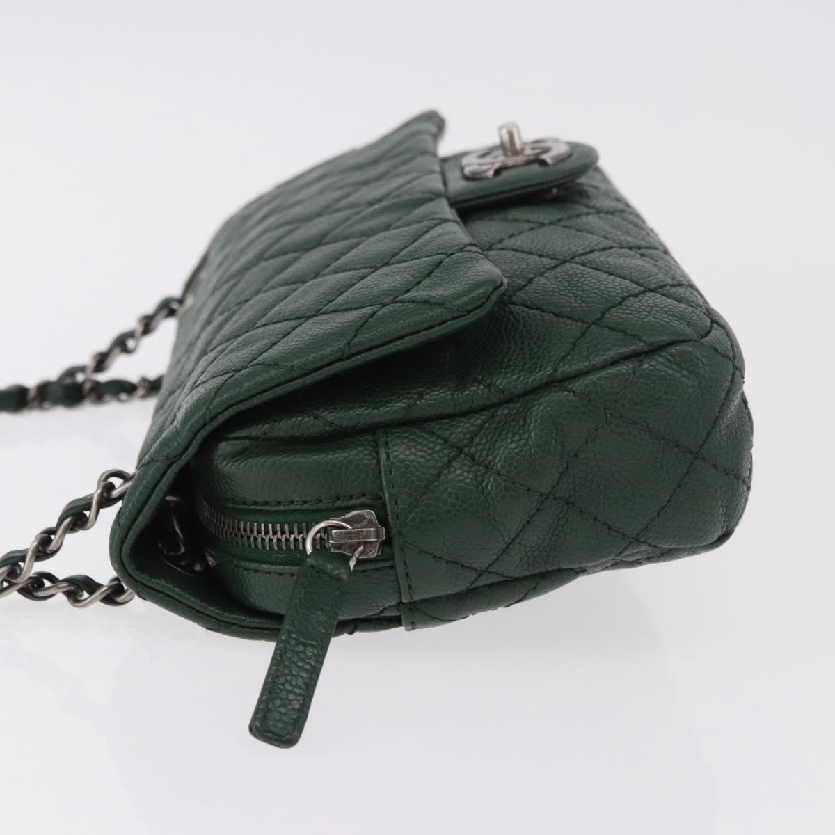 CHANEL Chain Matelasse 25 Shoulder Bag Caviar Skin Green CC Auth 184818SAV