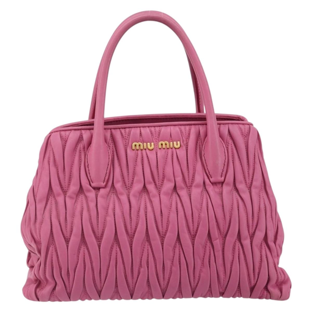 Miu Miu Matelasse Hand Bag Leather Pink Gold Auth 184819A