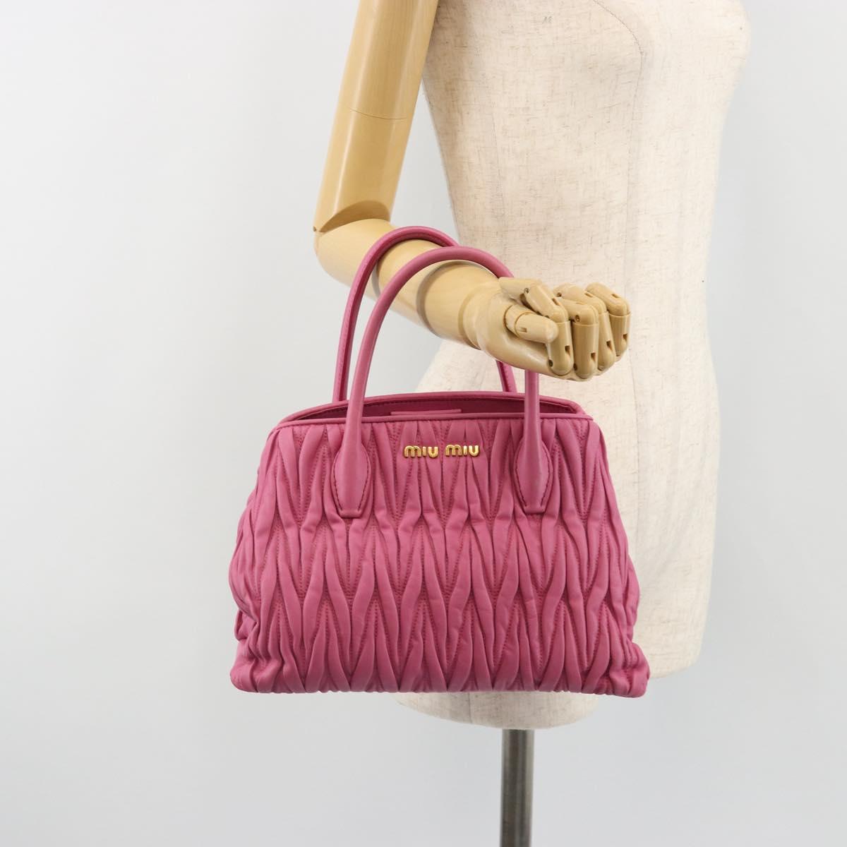 Miu Miu Matelasse Hand Bag Leather Pink Gold Auth 184819A