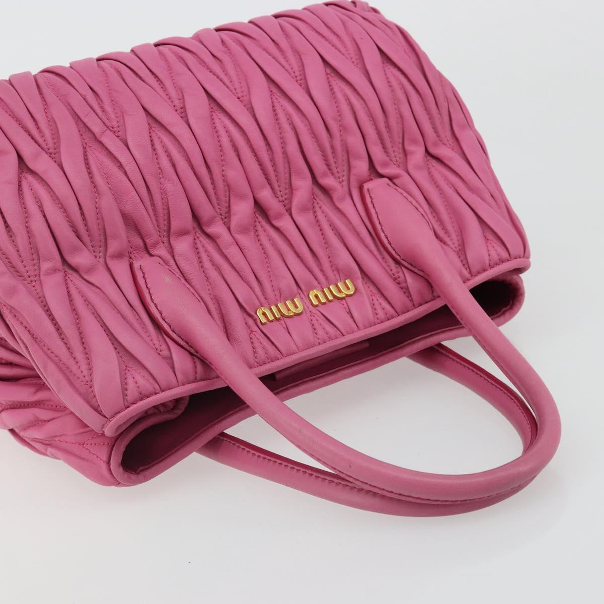 Miu Miu Matelasse Hand Bag Leather Pink Gold Auth 184819A