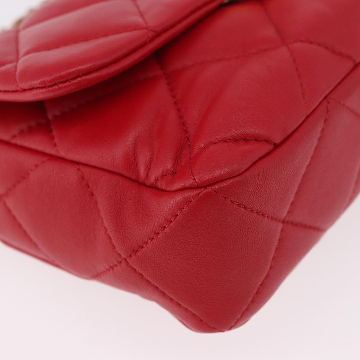 CHANEL Mini Matelasse 17 Chain Shoulder Bag Lamb Skin Red Gold CC Auth 184820SM