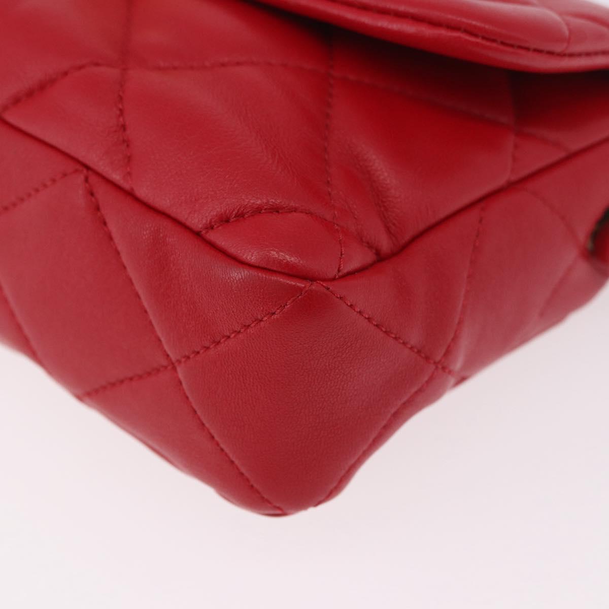 CHANEL Mini Matelasse 17 Chain Shoulder Bag Lamb Skin Red Gold CC Auth 184820SM