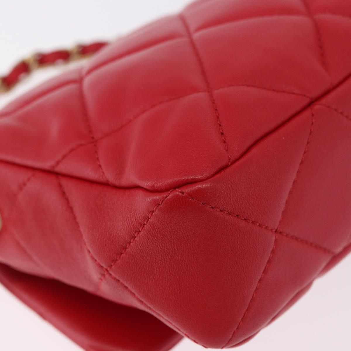 CHANEL Mini Matelasse 17 Chain Shoulder Bag Lamb Skin Red Gold CC Auth 184820SM