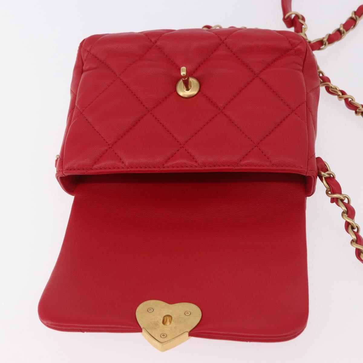 CHANEL Mini Matelasse 17 Chain Shoulder Bag Lamb Skin Red Gold CC Auth 184820SM