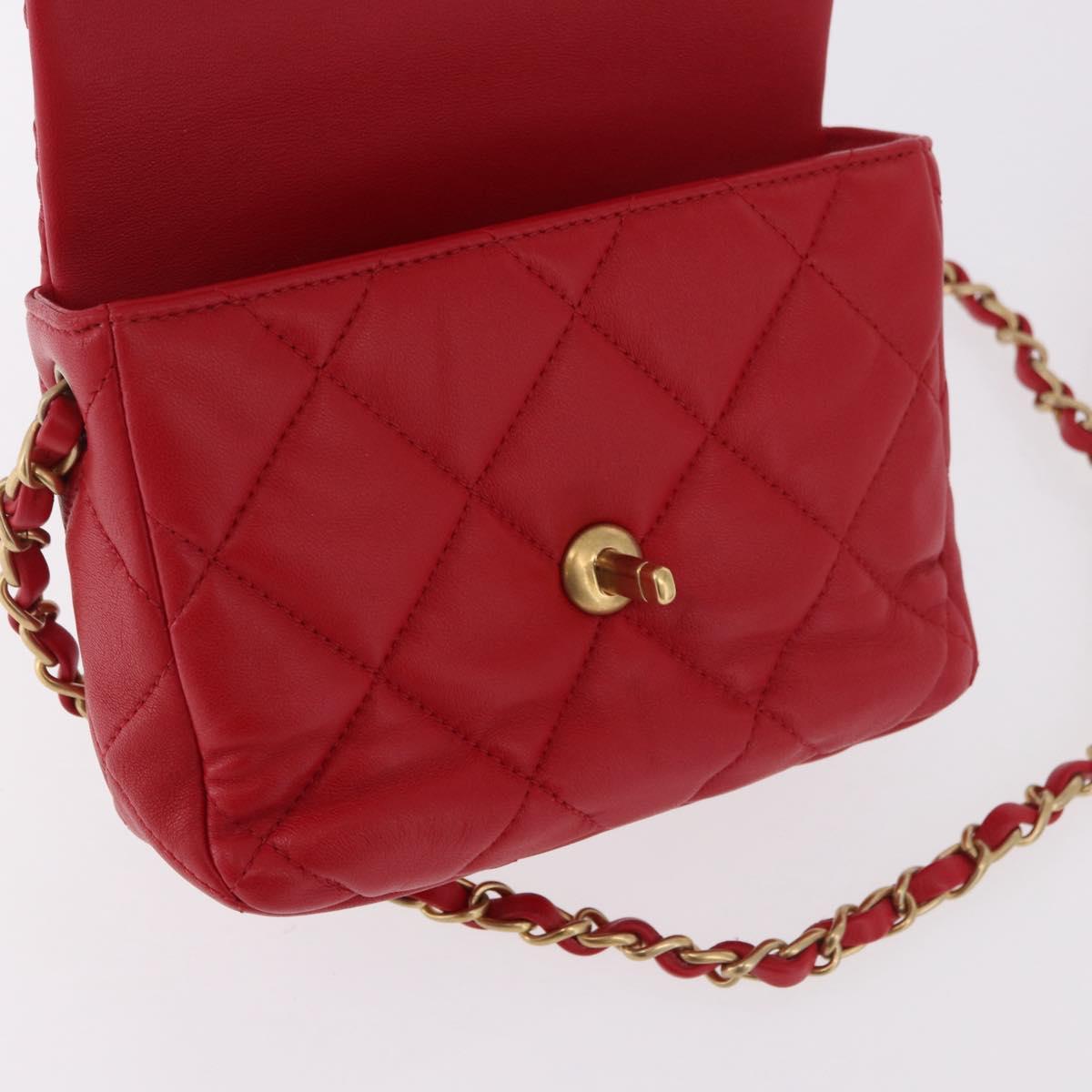CHANEL Mini Matelasse 17 Chain Shoulder Bag Lamb Skin Red Gold CC Auth 184820SM