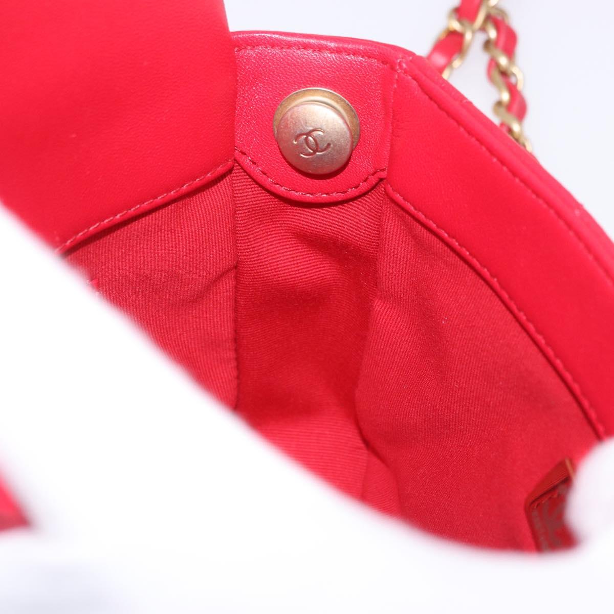CHANEL Mini Matelasse 17 Chain Shoulder Bag Lamb Skin Red Gold CC Auth 184820SM