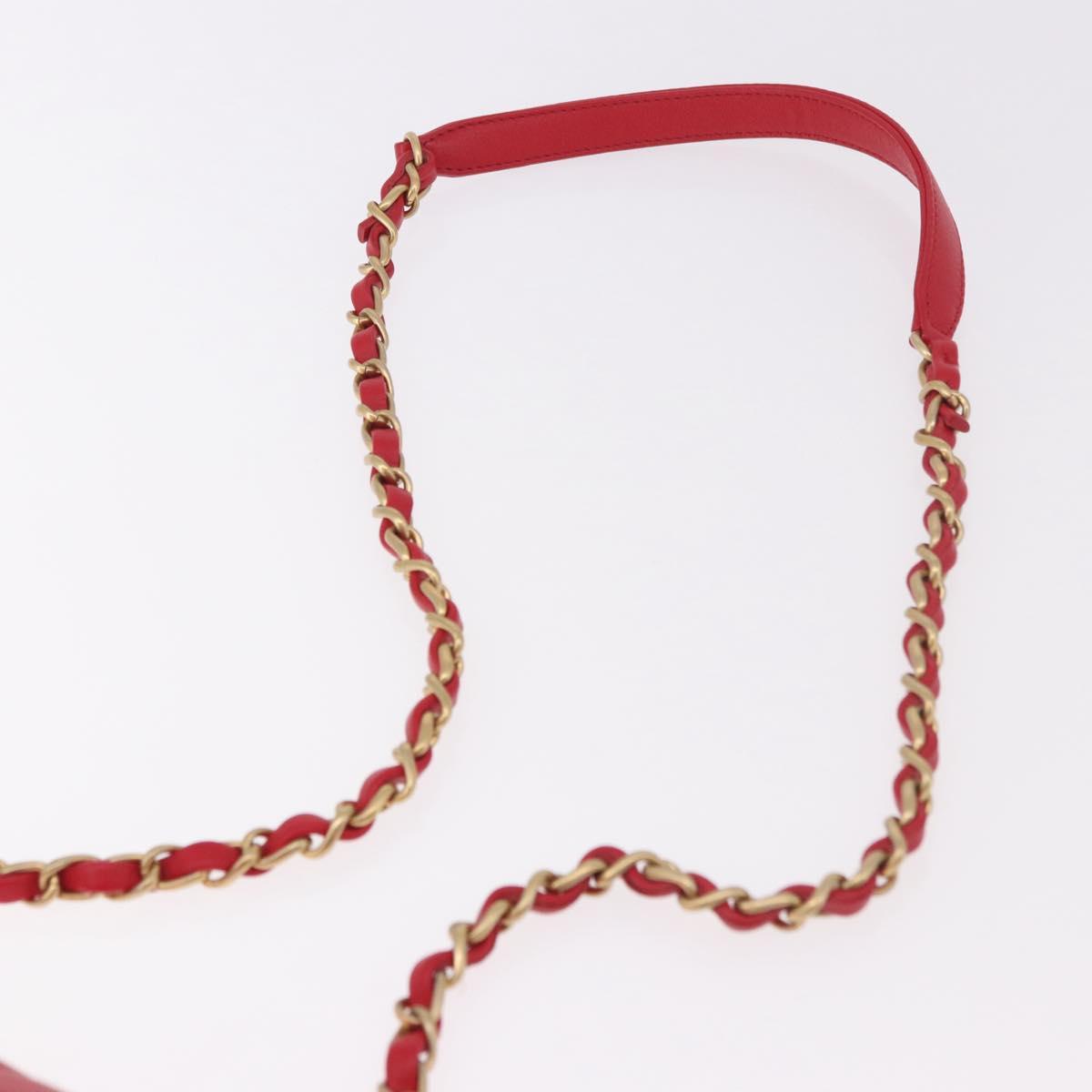 CHANEL Mini Matelasse 17 Chain Shoulder Bag Lamb Skin Red Gold CC Auth 184820SM