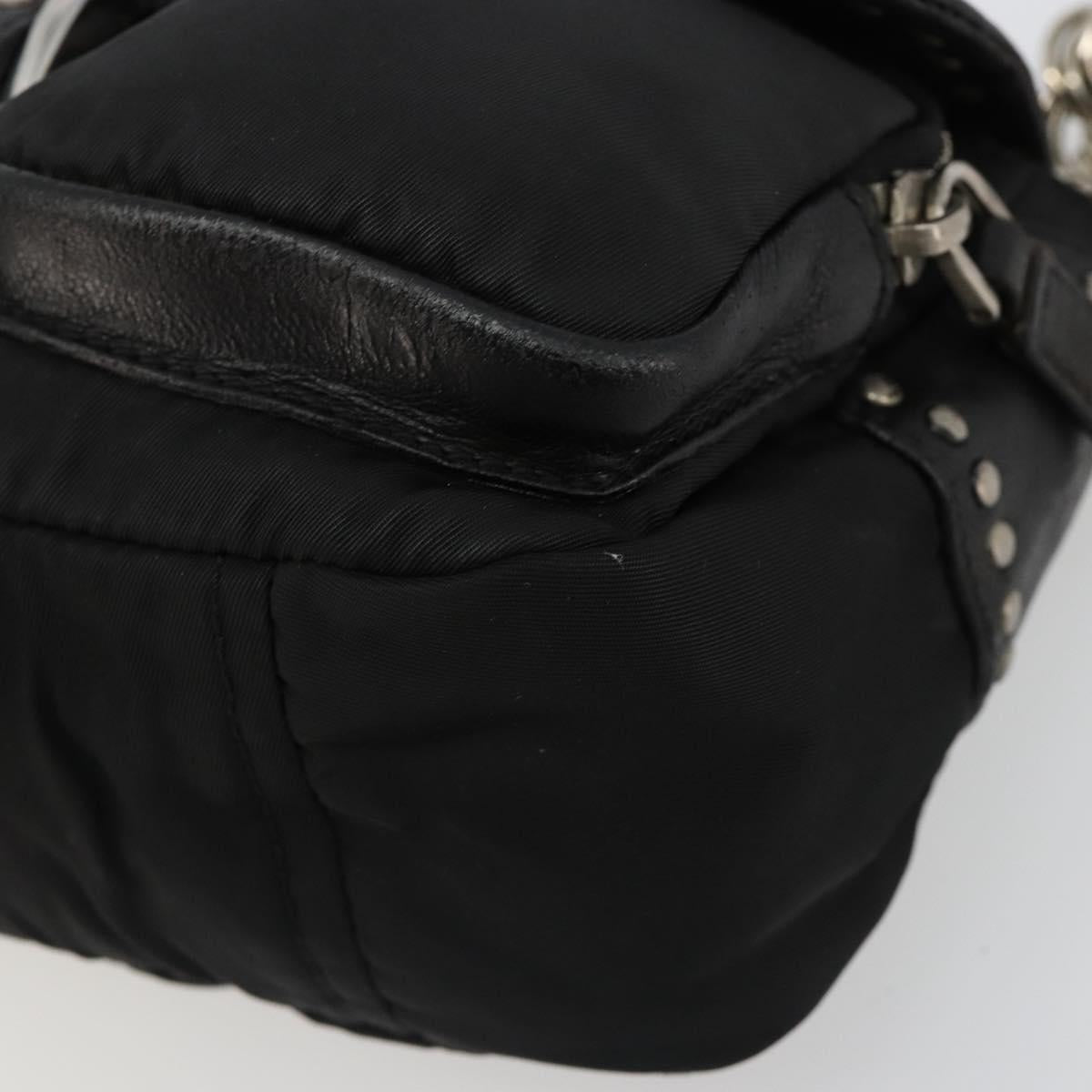 PRADA Chain Shoulder Bag Leather Black Silver Auth 184821V