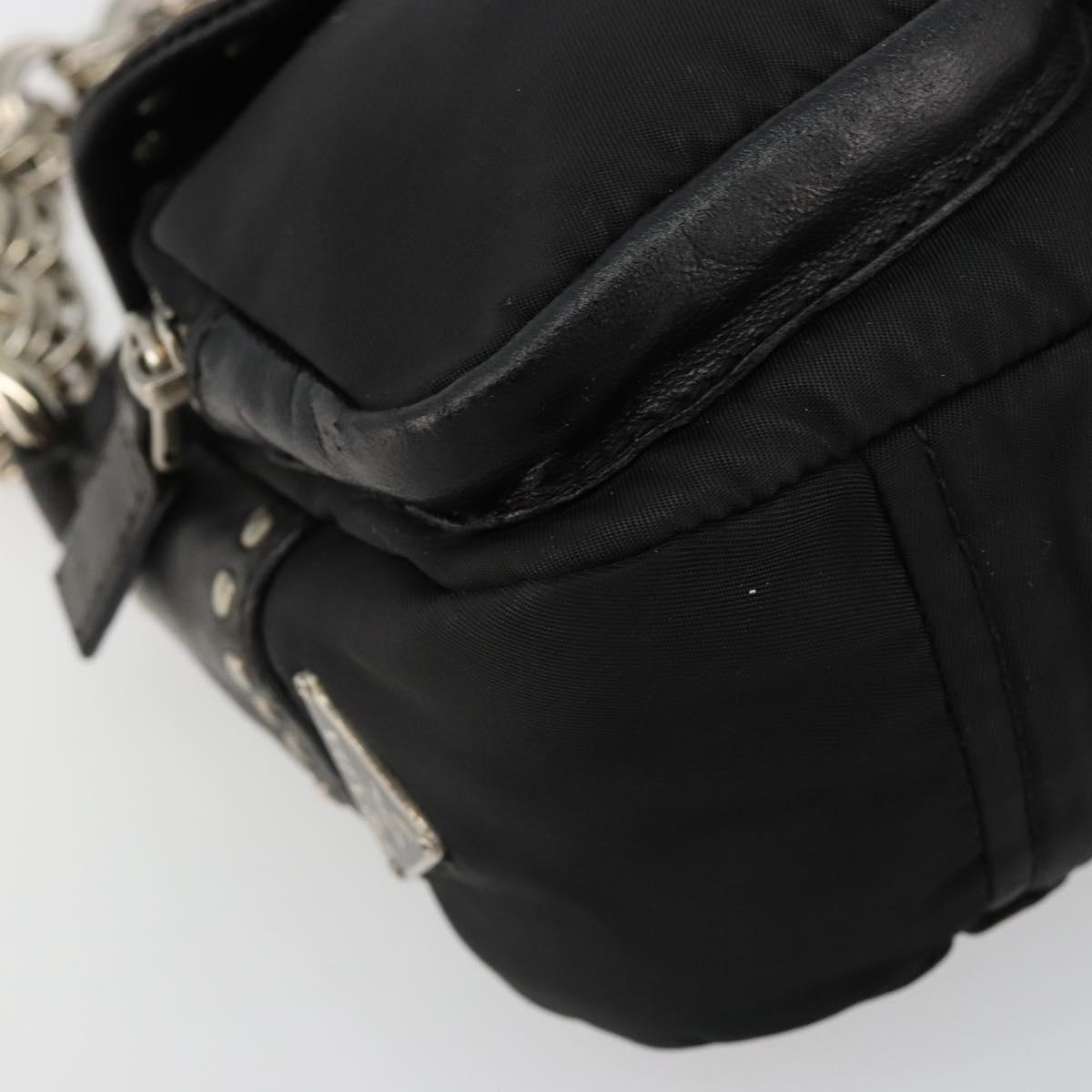 PRADA Chain Shoulder Bag Leather Black Silver Auth 184821V