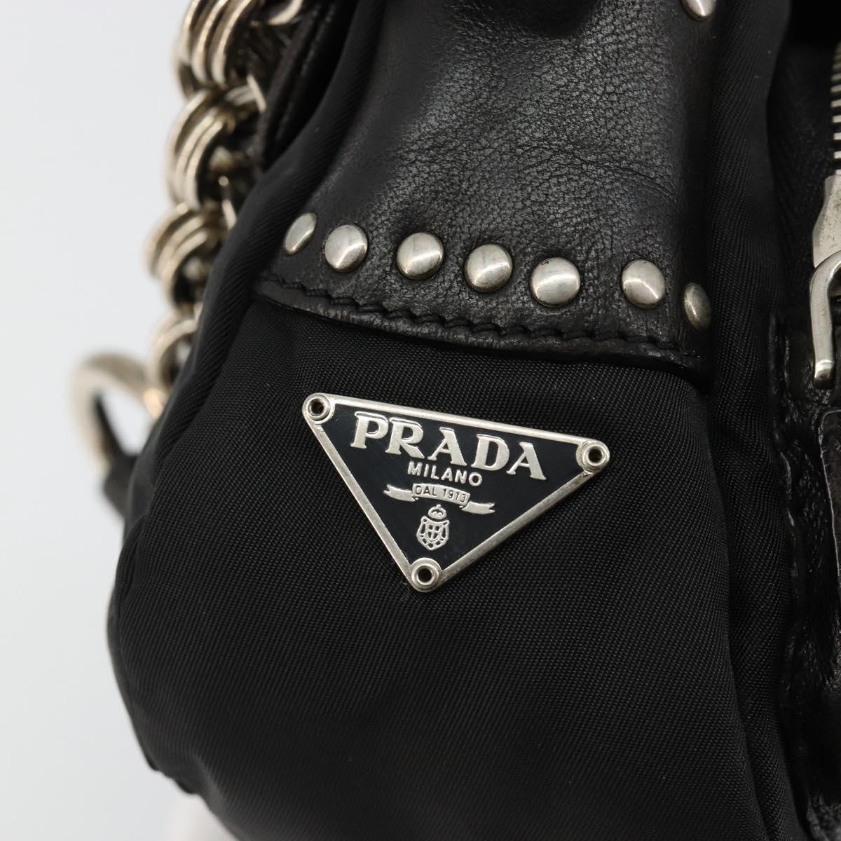 PRADA Chain Shoulder Bag Leather Black Silver Auth 184821V