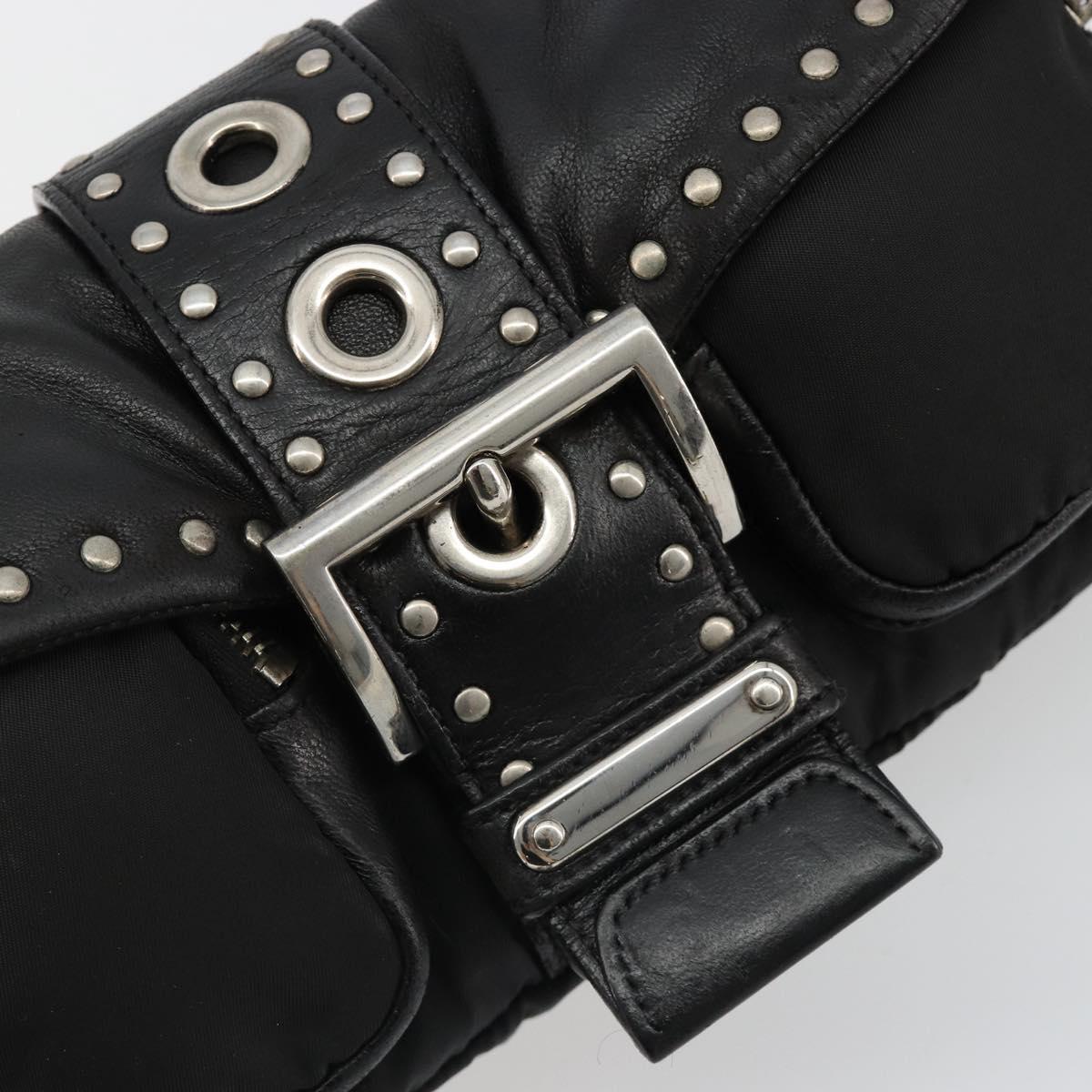 PRADA Chain Shoulder Bag Leather Black Silver Auth 184821V