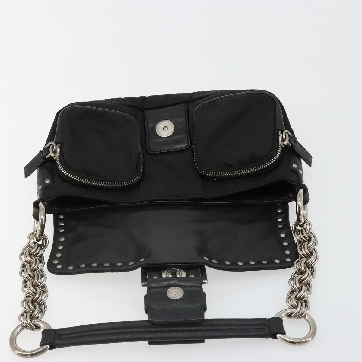 PRADA Chain Shoulder Bag Leather Black Silver Auth 184821V