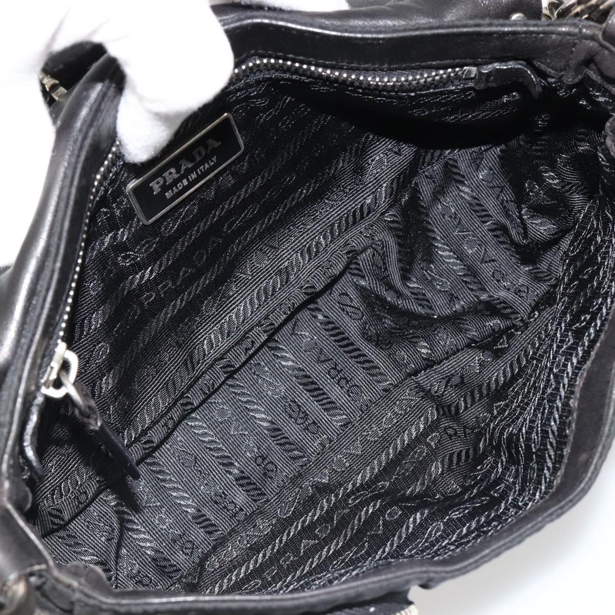 PRADA Chain Shoulder Bag Leather Black Silver Auth 184821V