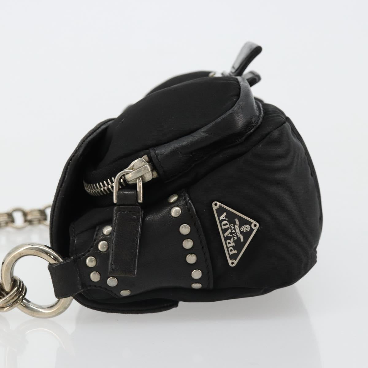 PRADA Chain Shoulder Bag Leather Black Silver Auth 184821V
