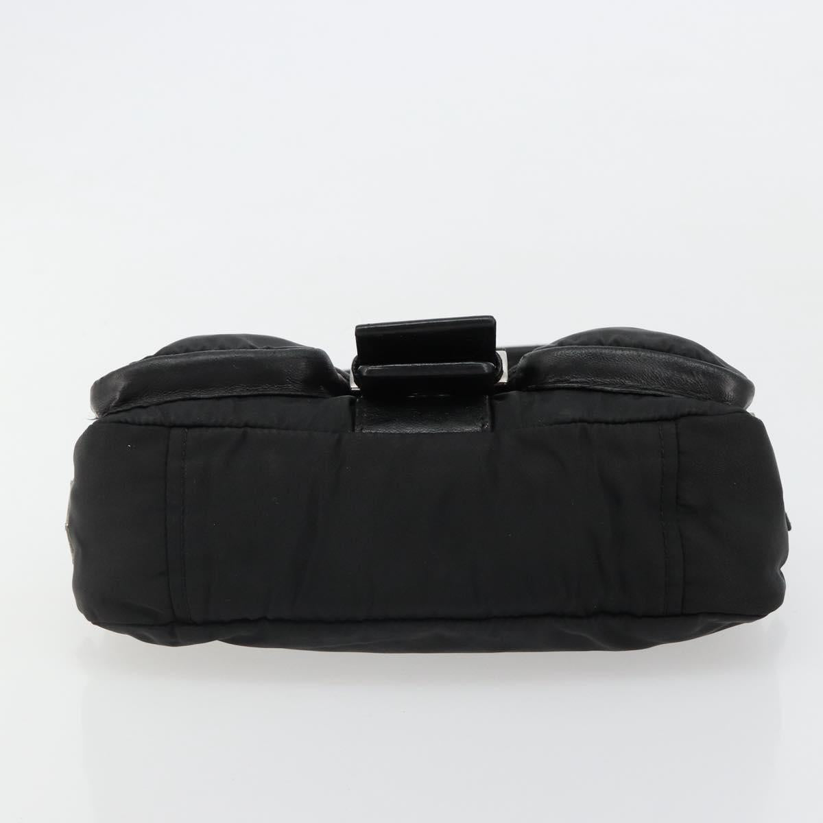 PRADA Chain Shoulder Bag Leather Black Silver Auth 184821V