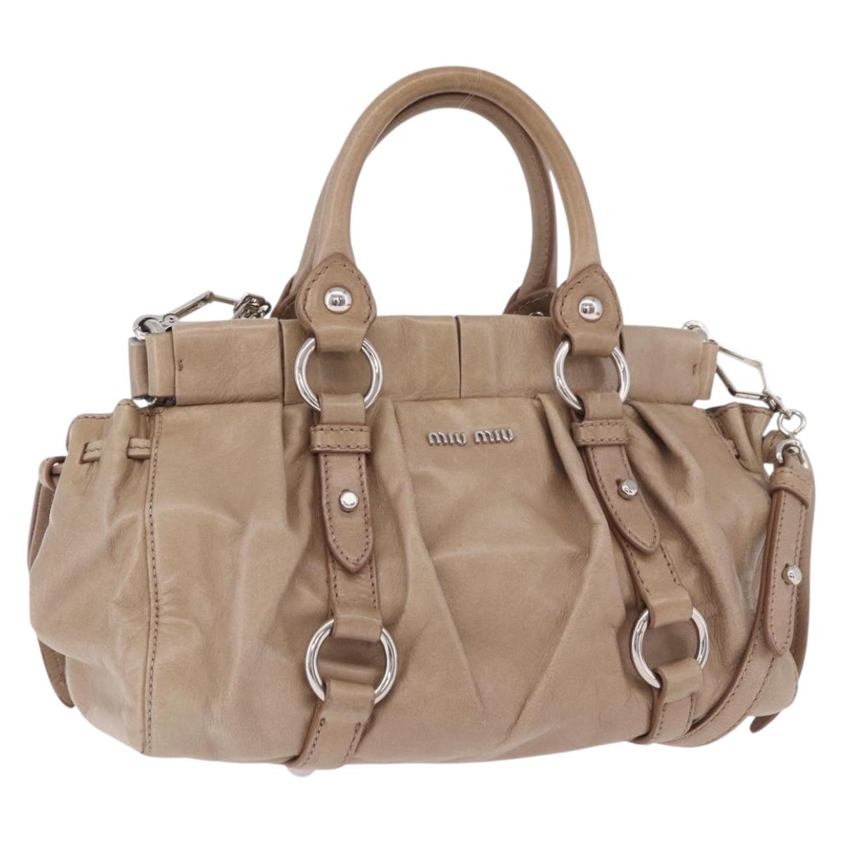 Miu Miu Hand Bag Leather 2way Beige Silver Auth 184823SAM