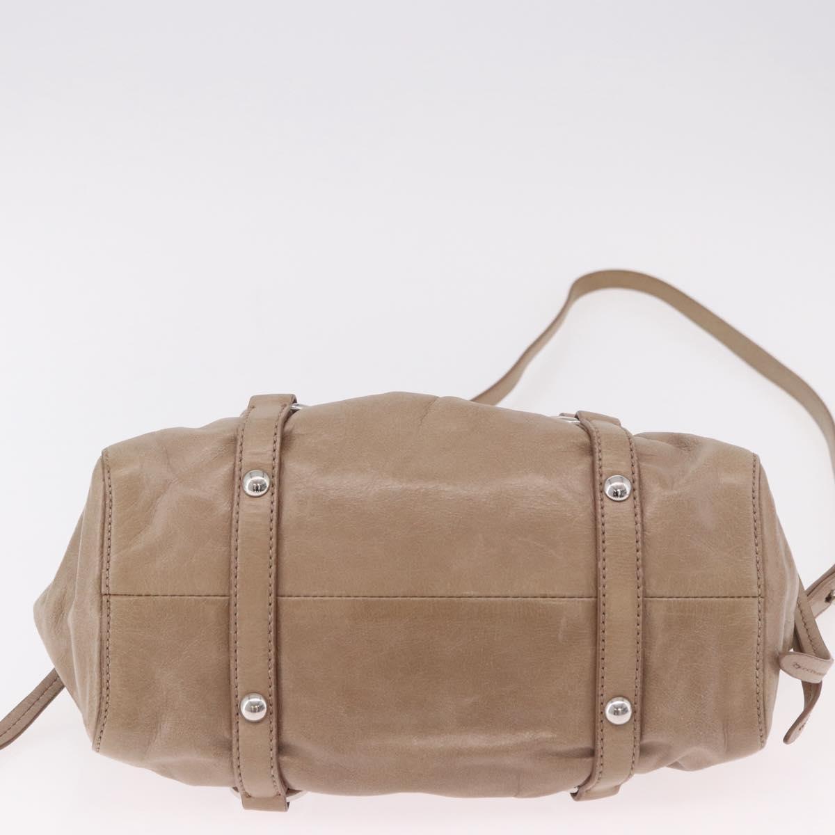 Miu Miu Hand Bag Leather 2way Beige Silver Auth 184823SAM