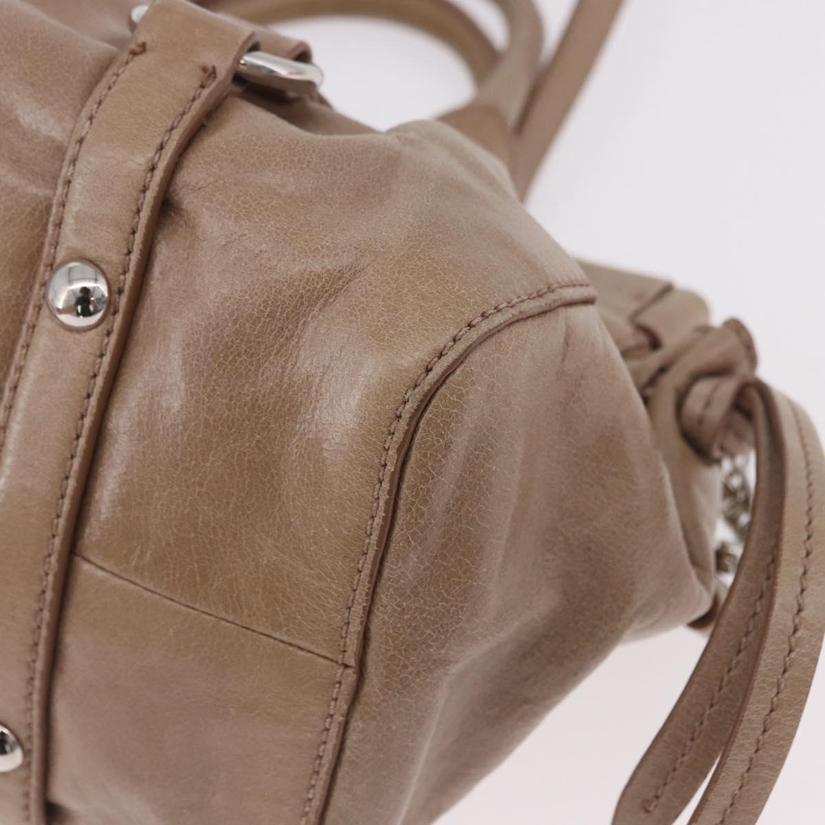 Miu Miu Hand Bag Leather 2way Beige Silver Auth 184823SAM