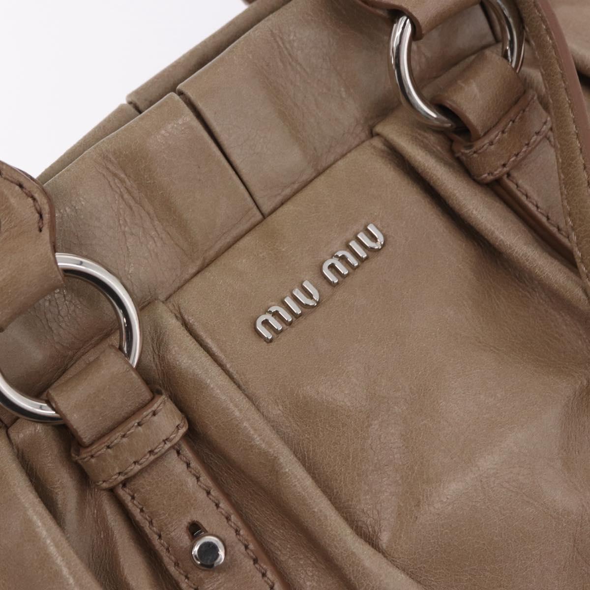 Miu Miu Hand Bag Leather 2way Beige Silver Auth 184823SAM