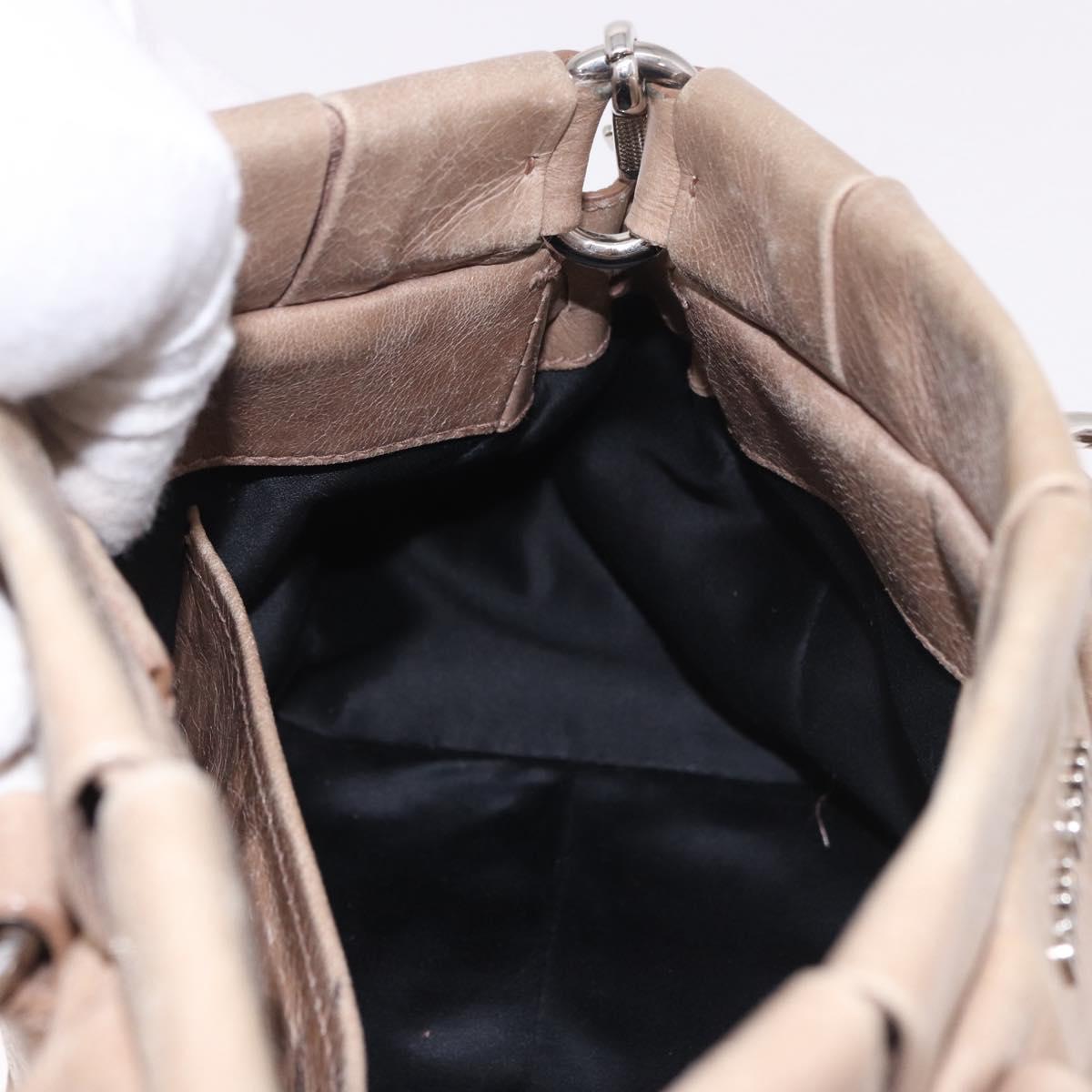 Miu Miu Hand Bag Leather 2way Beige Silver Auth 184823SAM