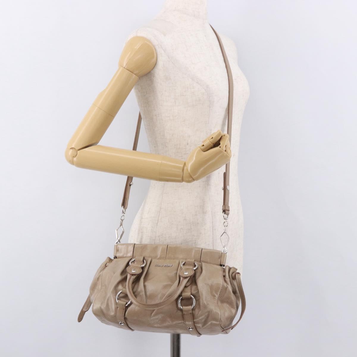 Miu Miu Hand Bag Leather 2way Beige Silver Auth 184823SAM