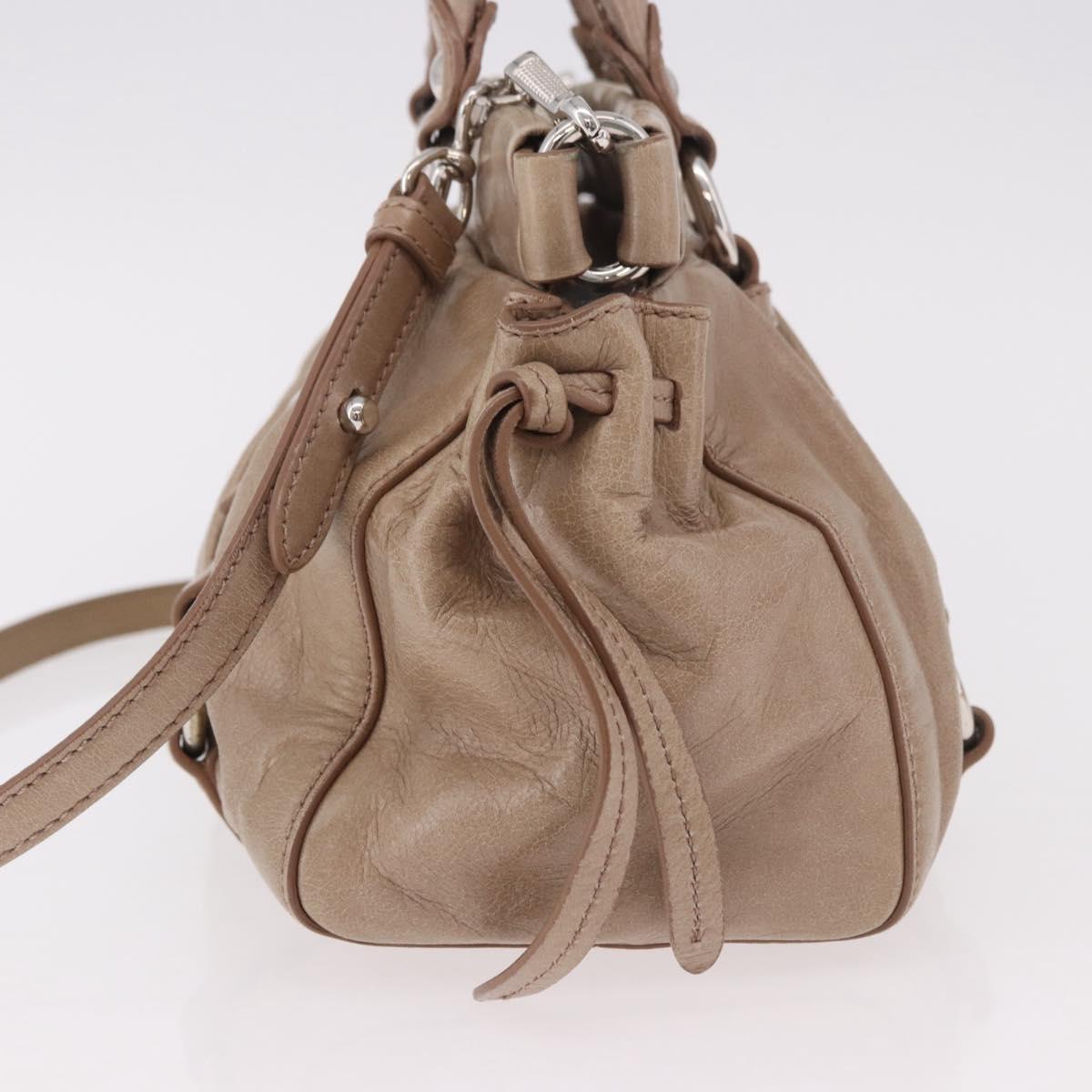 Miu Miu Hand Bag Leather 2way Beige Silver Auth 184823SAM