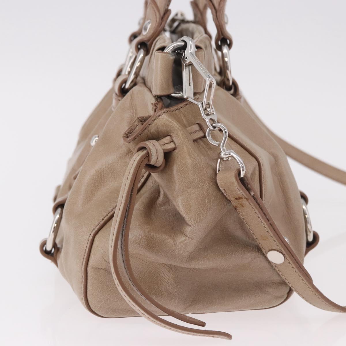 Miu Miu Hand Bag Leather 2way Beige Silver Auth 184823SAM