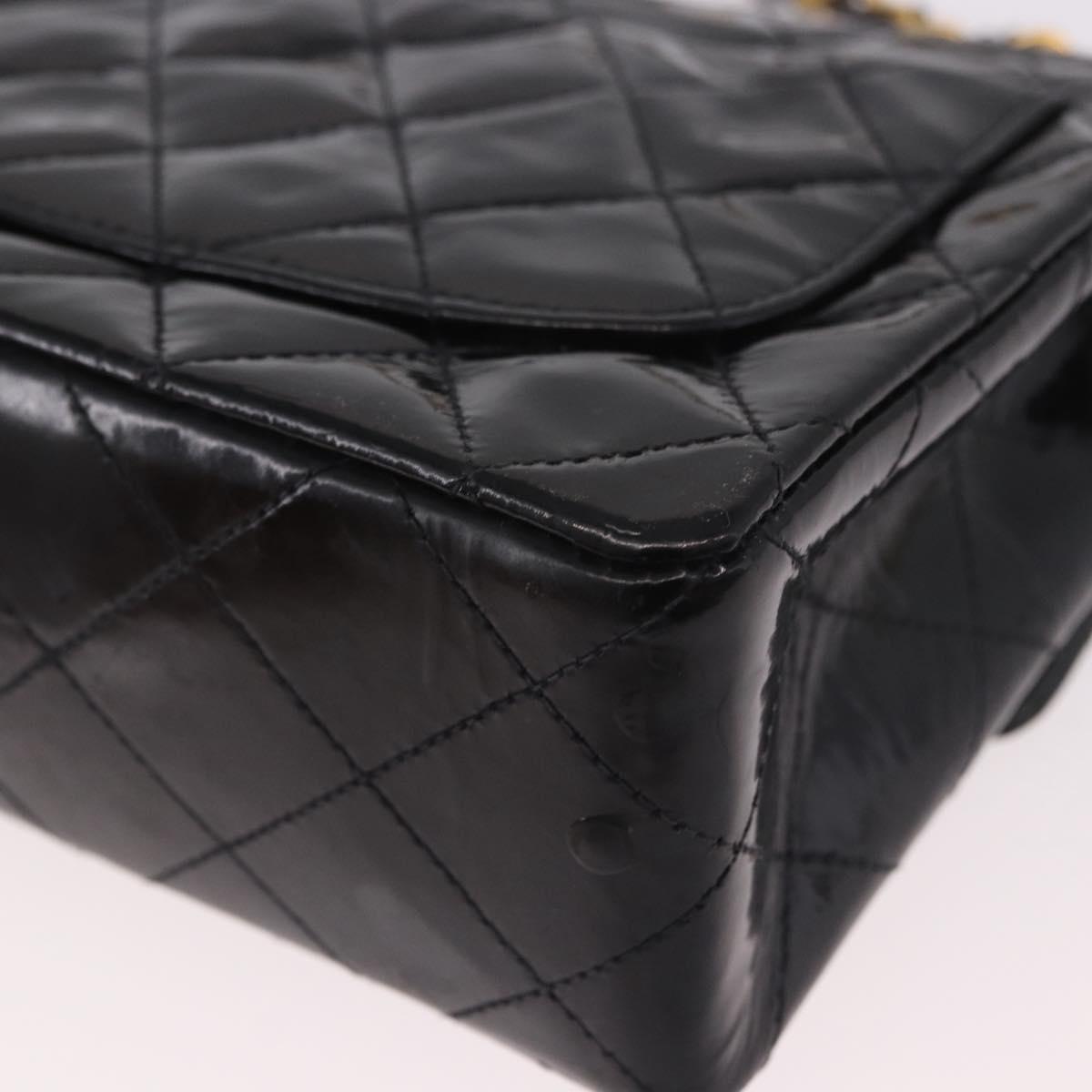 CHANEL Mini Matelasse 17 Chain Bag Patent leather Black Gold CC Auth 184825V