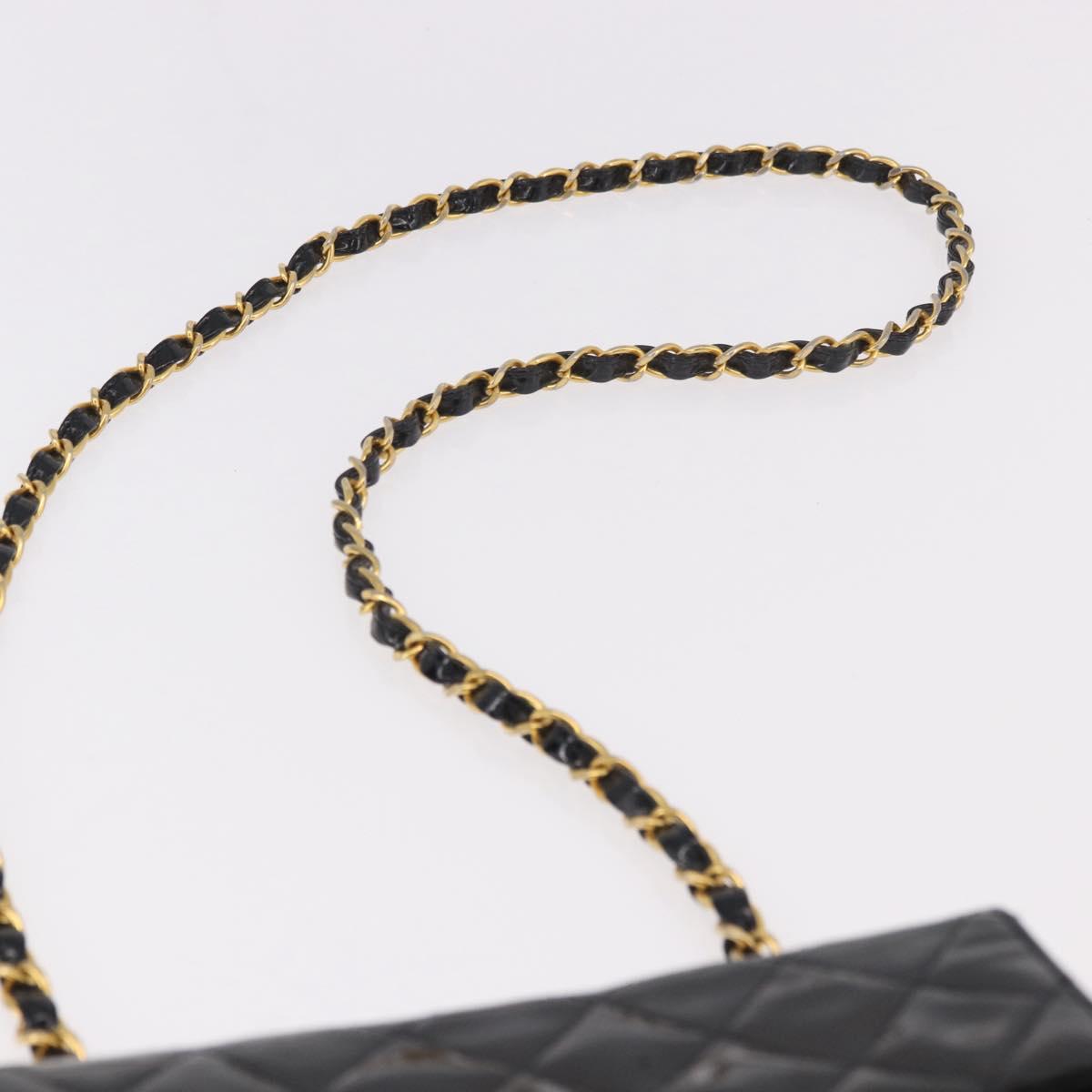 CHANEL Mini Matelasse 17 Chain Bag Patent leather Black Gold CC Auth 184825V