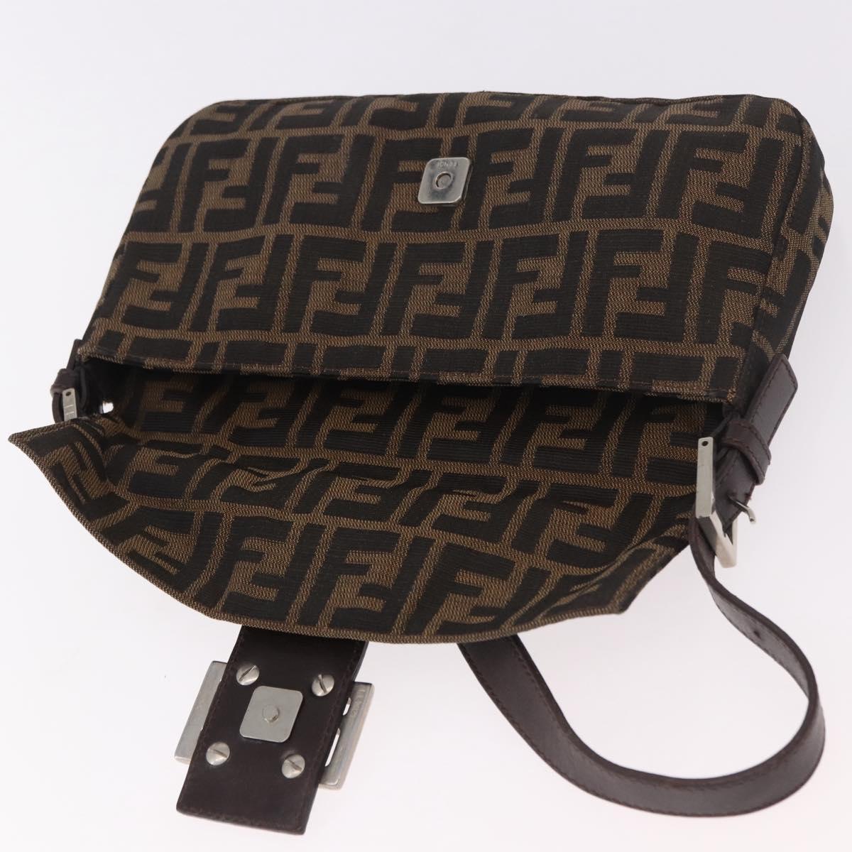 FENDI Zucca Canvas Mamma Baguette Shoulder Bag Black Brown Auth 184826M