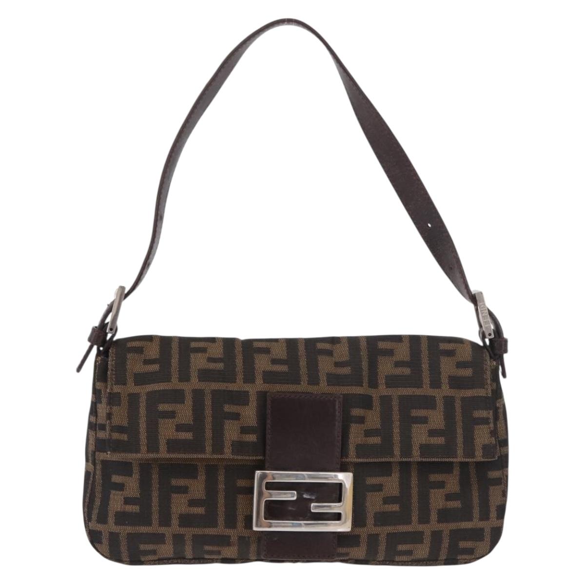 FENDI Zucca Canvas Mamma Baguette Shoulder Bag Black Brown Auth 184826M