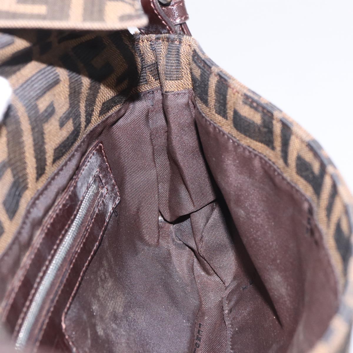 FENDI Zucca Canvas Mamma Baguette Shoulder Bag Black Brown Auth 184826M