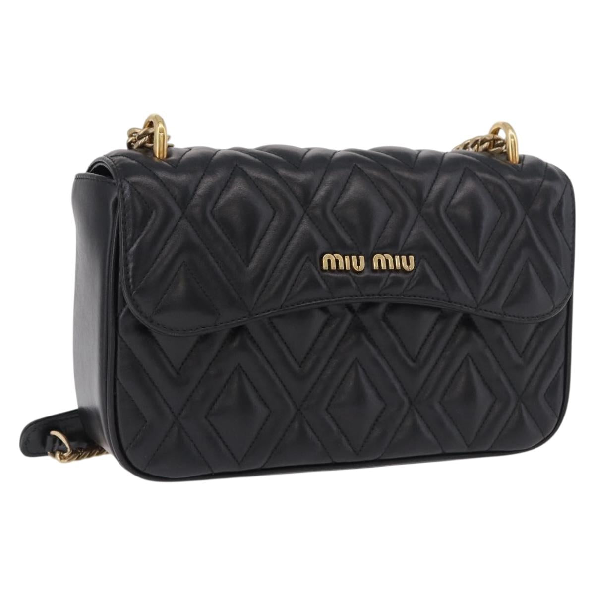 Miu Miu Matelasse Chain Shoulder Bag Leather Black Gold Auth 184827SAV
