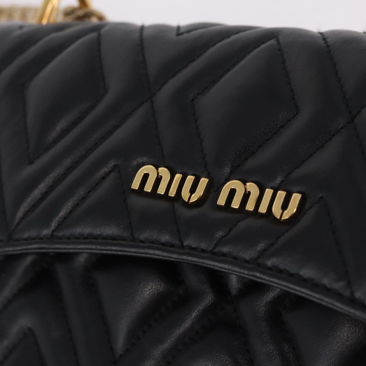Miu Miu Matelasse Chain Shoulder Bag Leather Black Gold Auth 184827SAV