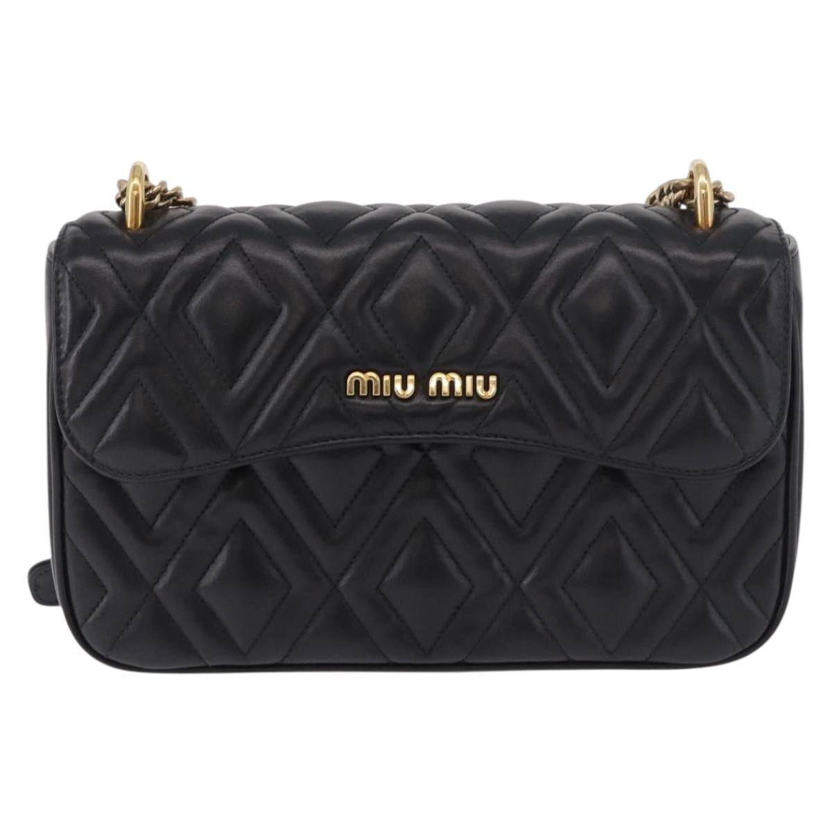 Miu Miu Matelasse Chain Shoulder Bag Leather Black Gold Auth 184827SAV